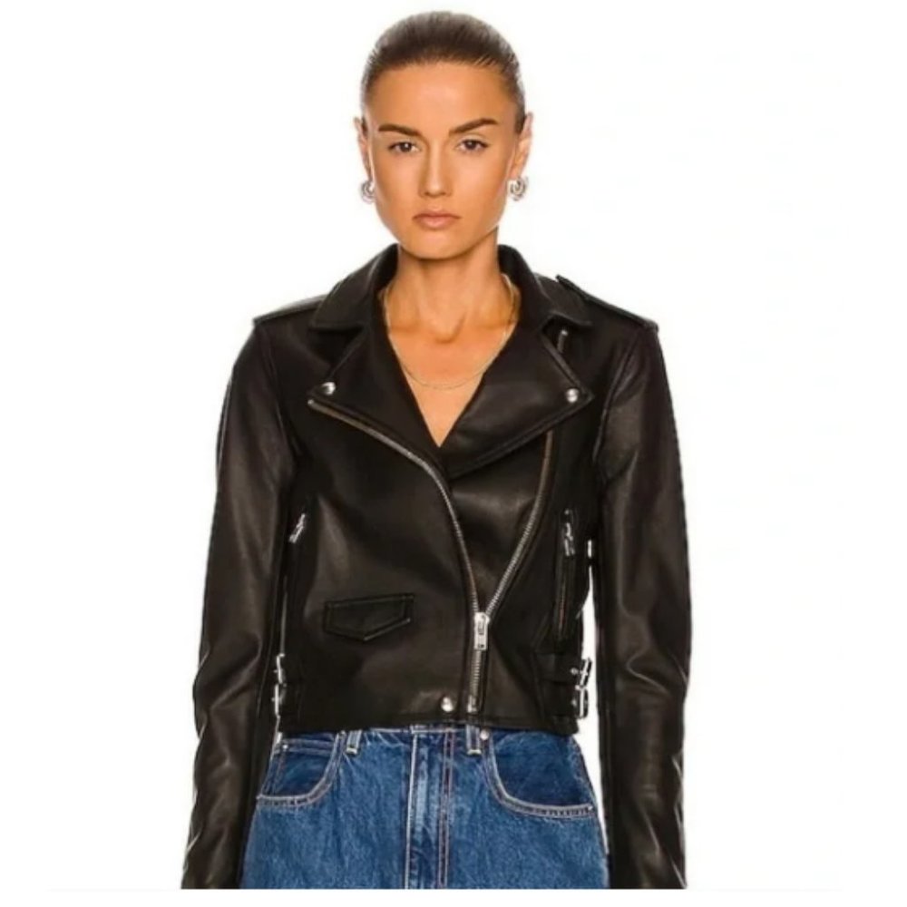 IRO Ashville Black Lambskin Leather Moto Jacket sz 34